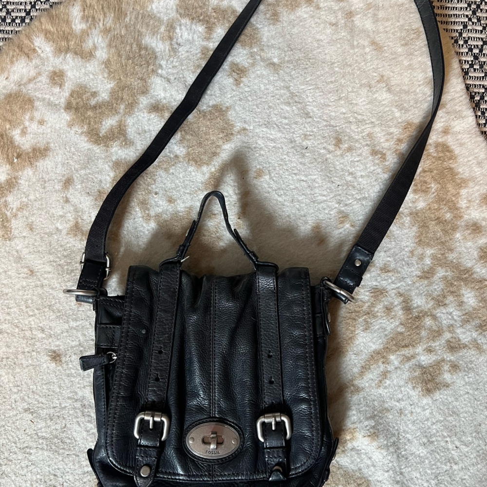 Fossil Black Leather Bag with Silver Accent